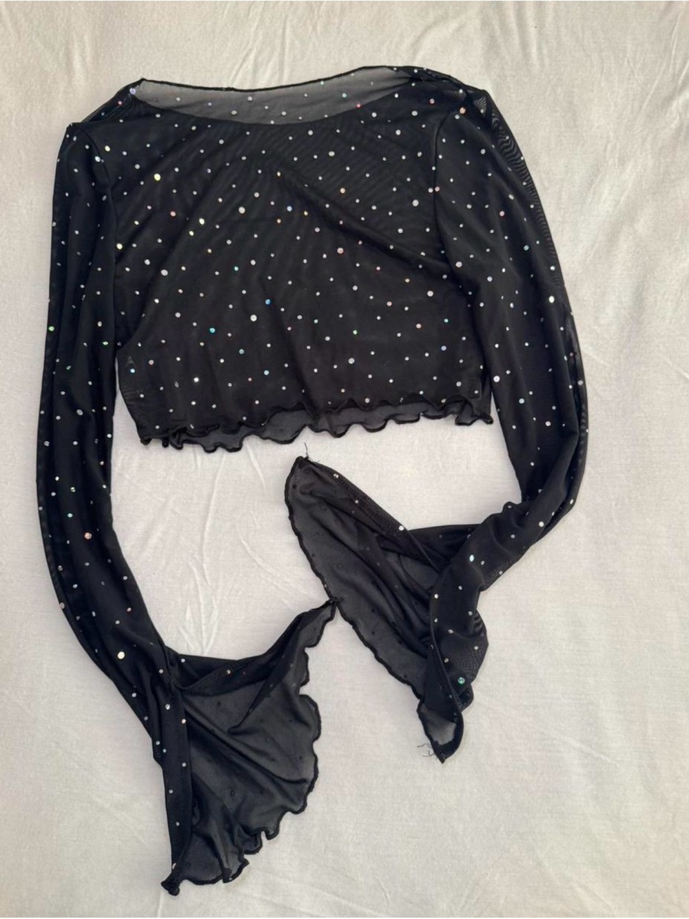 Sheer Black Crop Top with Iridescent Dots